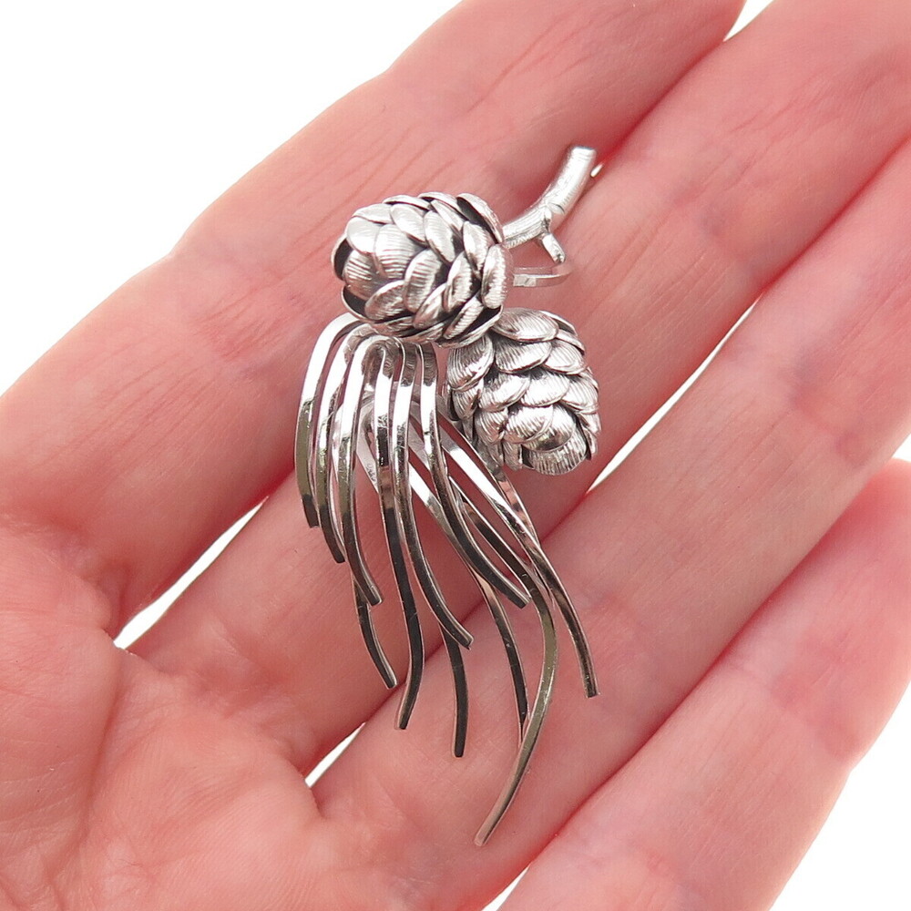 Wells 925 Sterling Silver Vintage Pine Cone Floral Pin Brooch